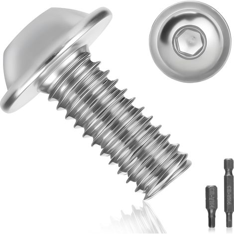 Lot de 25 vis à tête bombée M6 x 16 en acier inoxydable A2 V2A ISO 7380 Vis à tête bombée Vis filetées en acier inoxydable avec bride, six pans creux et clé hexagonale (1/5)