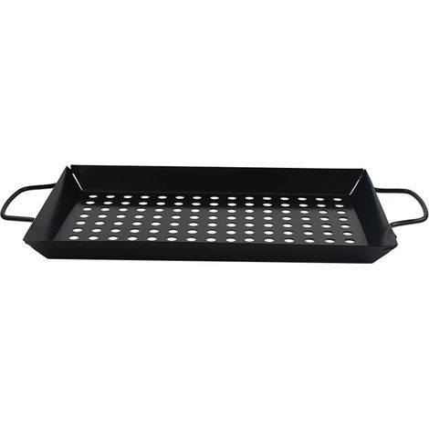Grill Basket - Carbon Steel BBQ Grill Tray with Perforated Design - Outdoor Grilling Pan for Vegetables Meat Seafood - 32x20 cm - 1 Piece (1/5)