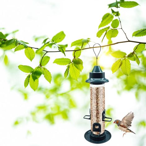 Comedero para pájaros tubular transparente con 4 aberturas para jardines y patios - Comedero exterior resistente a la intemperie [43 cm] (1/5)