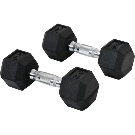 Set de 2 mancuernas hexagonales 2x6 kg de hierro fundido con recubrimiento de goma negro (1/5)