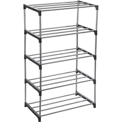 Étagère à chaussures empilable de petite taille, idéale pour l'entrée, le couloir et le placard : rangement et organisation gain de place (5 niveaux, noir) (1/5)
