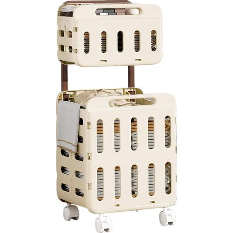Panier À Linge Pliable - Panier à Linge avec Roulettes et Poignée Panier à Double Couche avec Roues pour Stockage de Vêtements pour Chaussettes, Sous-vêtements, Couches, Literie, Chambre, (1/5)