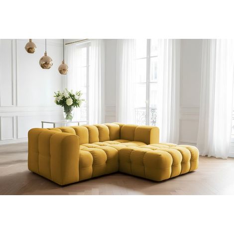 Ecksofa Designersofa SOLVIE XS in Stoff Tiffani Honiggelb Ottomane Rechts