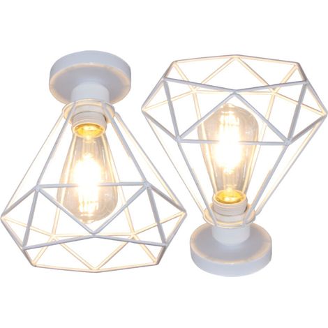 2PCS Plafonnier Rétro Lampe De Plafond Vintage Luminaire Plafonnier Cage En Métal Pour Couloir Escalier Chambre Cuisine 20CM (Blanc) (1/5)