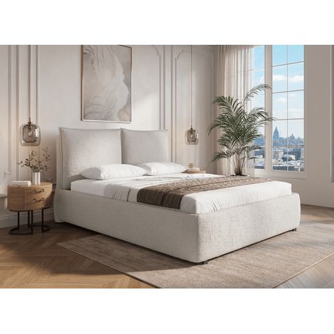 Lit coffre en velours chiné beige 140x190 cm MELY