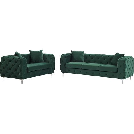 Canapé 3 places et 2 places chesterfield en velours vert EDWINA (1/5)