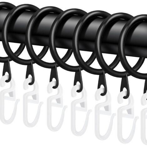 Black Curtain Rod Rings, 100 Plastic Silent Round Curtain Rings with 100 Hooks, Inner Diameter 30mm, Suitable for Window Shower Curtain Rods (1/5)