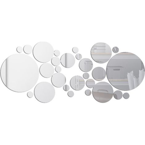 Set mit 30 runden, abnehmbaren Wandaufklebern in Spiegeloptik aus Acryl zur Dekoration von Schlafzimmer, Badezimmer oder Wohnzimmer.