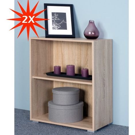 Lot de 2 Étagères 77 cm de haut Colonne bibliothèque Couleur chêne