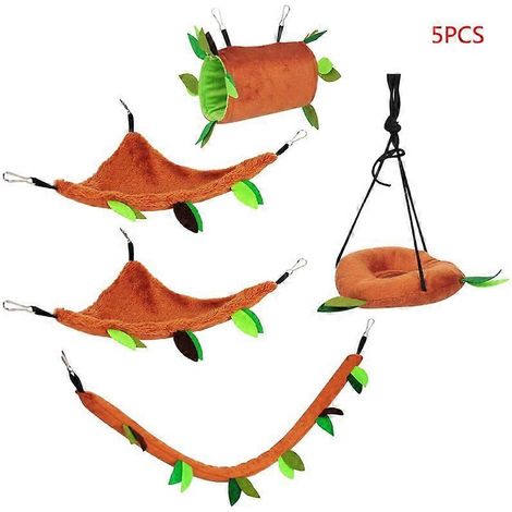 Jouet suspendu pour petits animaux en peluche, hamac feuille forêt, balançoire corde, décoration cage hamster, lot de 5 pièces (1/4)