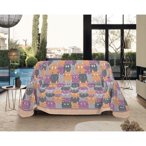 Telo Arredo Made in Italy in Cotone Grandfoulard Copritutto Copridivano Copriletto-Teli Sofà Arredatutto-Drappeggio-Arazzo-Copridivano Grand Foulard Letto Singolo - CatsArancio