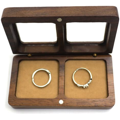 Boîte à bagues en bois de noyer, boîte à bijoux, boîte à bagues de mariage, boîte à bagues de mariage en bois, boîte à bagues de mariage boîte-cadeau de Noël(Champagne) (1/5)