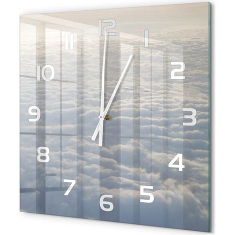Grande Horloge Murale Carrée Design Original Verre Silencieuse Déco Maison Vol au-dessus des nuages 60x60 cm (1/5)