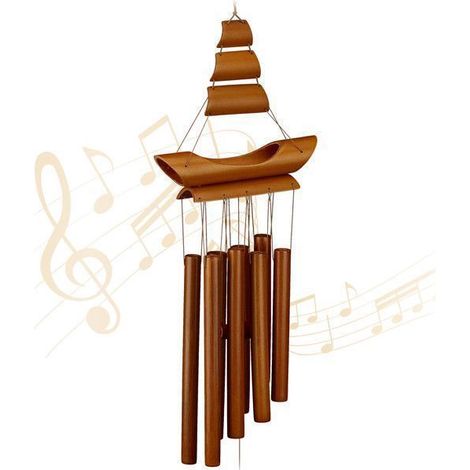 Bambus-Windspiel, inspiriert von Segelbooten, HxBxT: 72 x 20 x 6 cm, für Innen- und Außenbereich, naturbelassen Label Label.