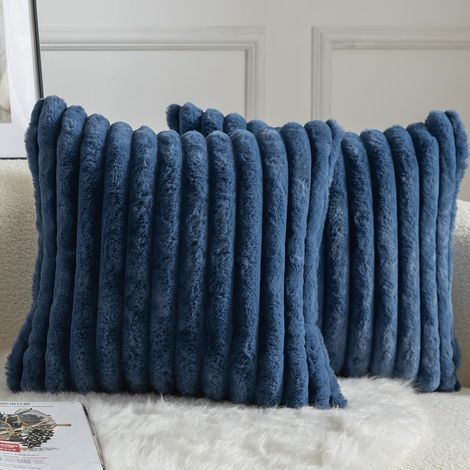 Lot de 2 Housse de coussin,Fausse fourrure,Rayures,45x45 cm,Décoration,Salon (1/5)