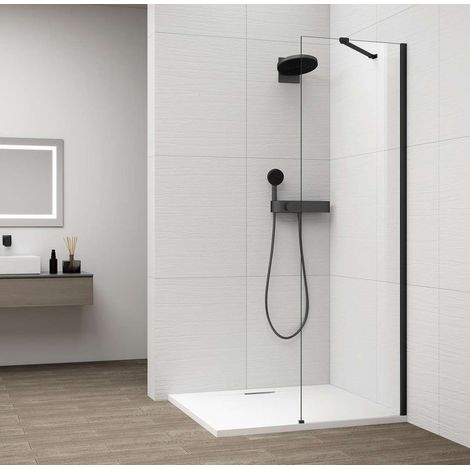 Polysan Esca - Walk-In-Duschwand 40 x 210 cm, Antidrop, Glas klar/mattschwarz ES1040-02 (1/4)