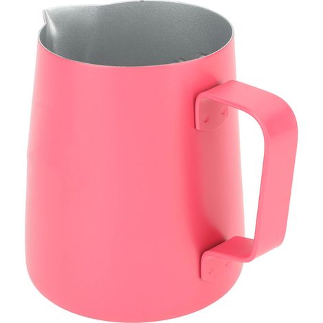 Mousseur à lait en acier inoxydable 380 ml, bec verseur pointu, tasse à mousse de lait, ustensile à café rouge (1/5)