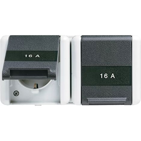 Jung Steckdose 2-fach grau glänzend AP Klappd IP44 WG 800 8220 NAW BSF (1/2)