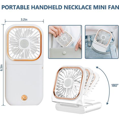 Ventilateur Cou Portable - Personnel - Silencieux pliable rechargeable USB support téléphone - Maison bureau voyage extérieur -Blanc (1/4)