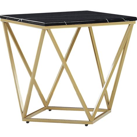 Mesa auxiliar dorado negro 50 x 50 cm MDF efecto mármol jaula glamour Malibu