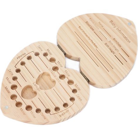 Boîte à dent de lait en bois, rangement pour dents primaires et mèches de cheveux, coffret souvenir enfant avec trous individuels (1/5)