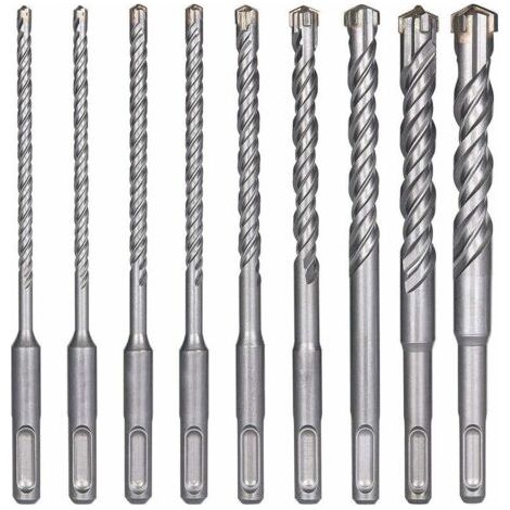 QORVA-Forets à Béton, 9PCS (5 mm 16x160 mm) Foret Carrelage, Foret à Percussion Électrique SDS-Plus pour Perforateur, Forets Transversaux pour Béton, Brique, Pierre, Naturelle, Métal