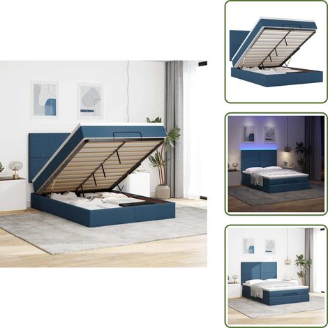 The Living Store Struttura Letto Pouf con Materasso Blu 140x190 cm in Tessuto - Materasso a molle insacchettate