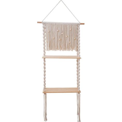 Étagère murale bohème en macramé avec pompons, support de rangement flottant et organisateur de plantes
