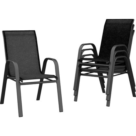 Chaises de jardin, design empilable, résistant aux UV, 4pcs Noir (1/2)