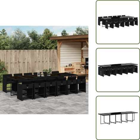 The Living Store 13-tlg. Garten-Essgruppe mit Kissen Schwarz Poly Rattan - Gartentisch - Gartenset - Esstisch - Gartenmöbel - Outdoor Möbel (1/5)
