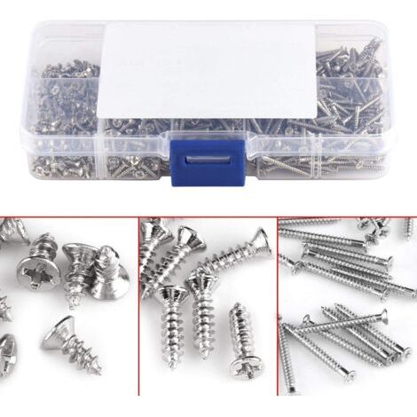 800 vis autotaraudeuses à tête plate M2, vis à tôle, marque Tek, avec boîte, tailles 4 mm à 20 mm (1/4)
