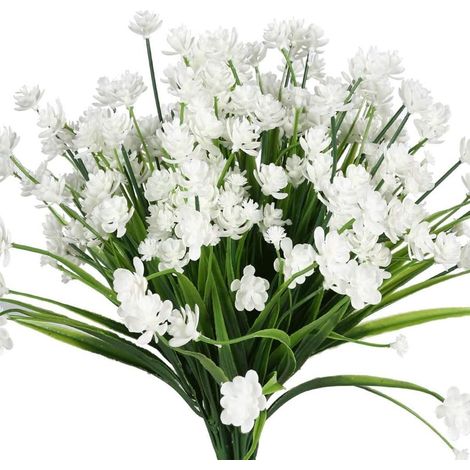 6 bouquets de fleurs artificielles - adaptés à une utilisation extérieure - arbustes artificiels résistants aux UV (blancs)-AquaForge (1/5)