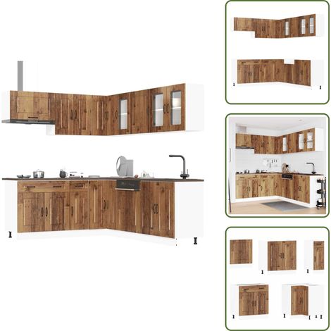 Mobili da cucina con scomparti - vidaXL Set Mobili da Cucina 11 pz Kalmar Legno Vecchio in Truciolato - Mobili da cucina con piedini regolabili