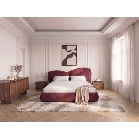 BOBOCHIC - Lit bas DANIELA tissu velours lisse  140x190 Rouge (1/5)
