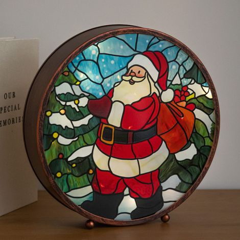25cm USB Powered Light Up Santa Stained Glass Christmas Decoration (1/5)