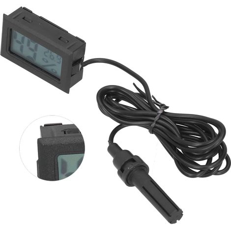 Thermomètre hygromètre numérique intérieur avec sonde détachable - Noir