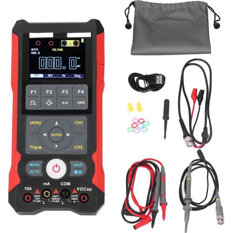 Multimètre numérique de poche 3-en-1 oscilloscope avec générateur de signaux, écran LCD, mesure de tension et fréquence, batterie intégrée, outil de test portable pour électricien et technicien (1/5)