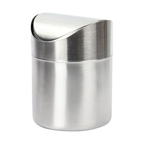 Argenté , Mini poubelle en Acier Inoxydable avec Couvercle de Balançoire Pratique pour Bureau Table Voiture Chambre (1/5)