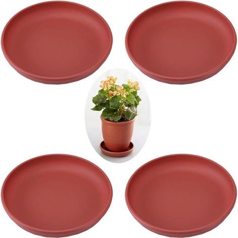 4 Pièces Soucoupe pour Pot de Fleurs, Plastique Pot de Fleur Plante Plateaux à Drainage, Dessous de Pot de Fleurs en Plastique, pour Pot de Fleurs, Décoration Intérieure ou Extérieure(Rouge Brique)-Fe (1/5)