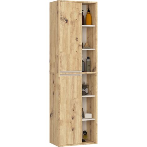 Akord – Colonne de salle de bain suspendue chêne artisanal et cachemire 50 cm – 2 portes – 10 étagères – 170x30 cm (1/5)