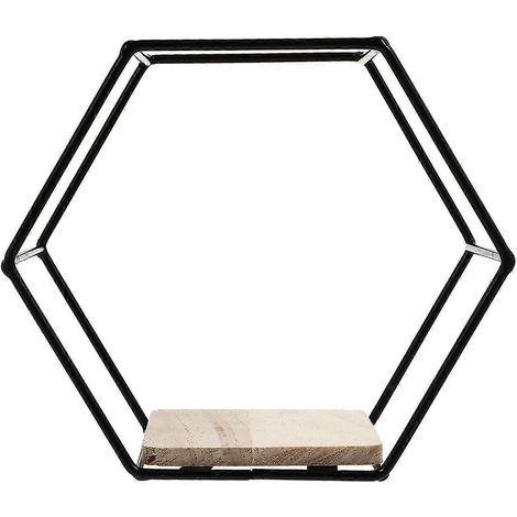 Étagère de rangement murale hexagonale en fer (1 pièce)-17X14.5CM-Black (1/4)