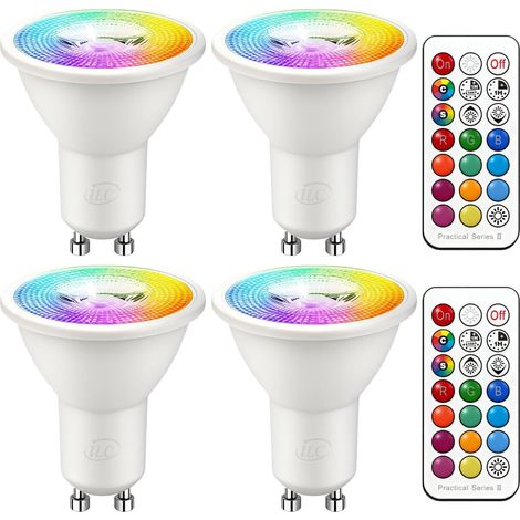Ampoule Led MR16 GU10 RGBW - Lot de 4 - Spot Dimmable 450 Lumens - Télécommande Incluse - Pour Salon et Scène (1/5)