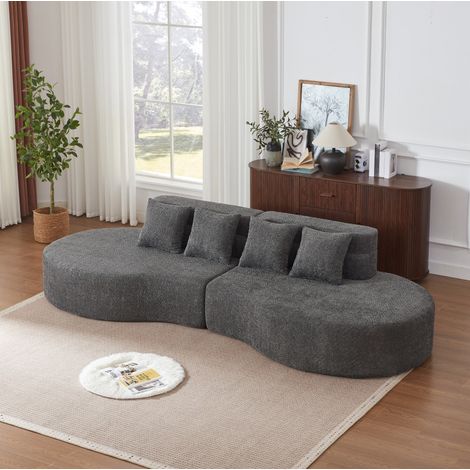 Canapé modulaire 310 cm gris en chenille avec design arrondi et housse amovible (1/5)