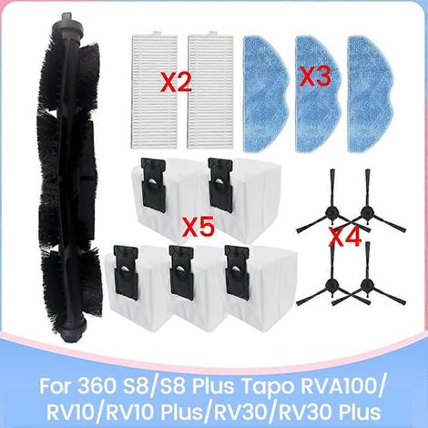 15PCS pour 360 S8/S8 Plus Tapo RVA100/RV10/RV10 Plus/RV30/RV30 Plus pièce détachée Brosse Filtre Sac à poussière Serpillière Cloth (1/5)
