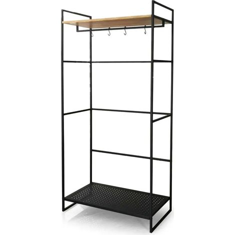 Perchero NUA 83 x 39 x 167 cm con estructura de metal y estantes de madera