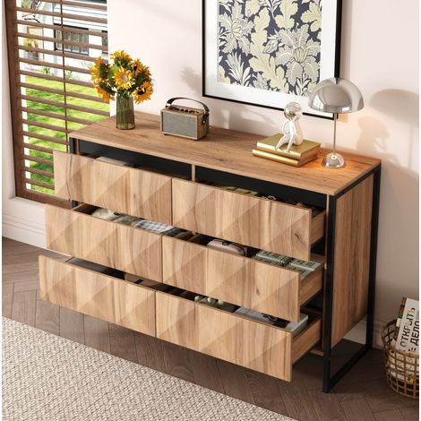 meuble rangement commode 6 tiroirs 120 cm noir grand OKMYHOME (1/5)