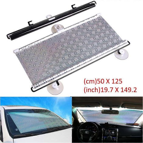 Pare-soleil de voiture rétractable pour pare-brise et lunette arrière, protection anti-UV, argenté (1/5)