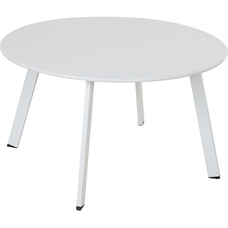 Grand Patio table basse ronde, table d'appoint ronde en métal, résistante aux intempéries, table de jardin pour salon, couloir, chambre à coucher, jardin, terrasse, balcon (Blanc) (1/5)