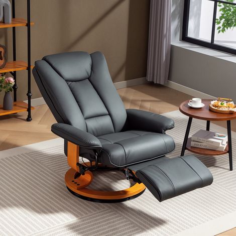 Sillón reclinable con función de reclinación, giratorio, soporta hasta 150 kg, tapizado en polipiel, estructura de acero, gris oscuro. (1/5)