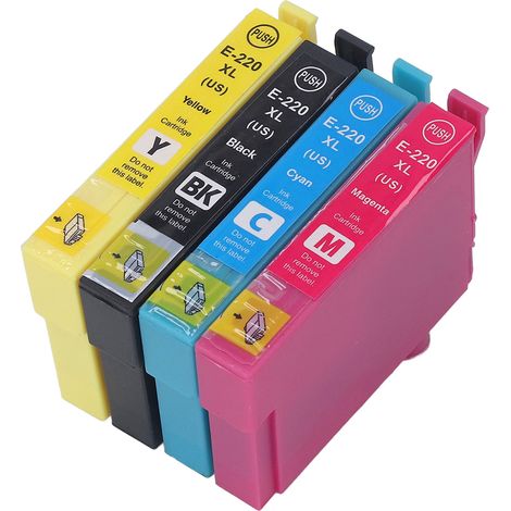 Cartouches d'encre T220XL1/T220XL2/T220XL3/T220XL4, lot de 4 couleurs (noir, cyan, magenta, jaune), compatibles avec les imprimantes WorkForce WF-2630, WF-2650, WF-2660, WF-2750 et WF-2760 (version Ca (1/5)